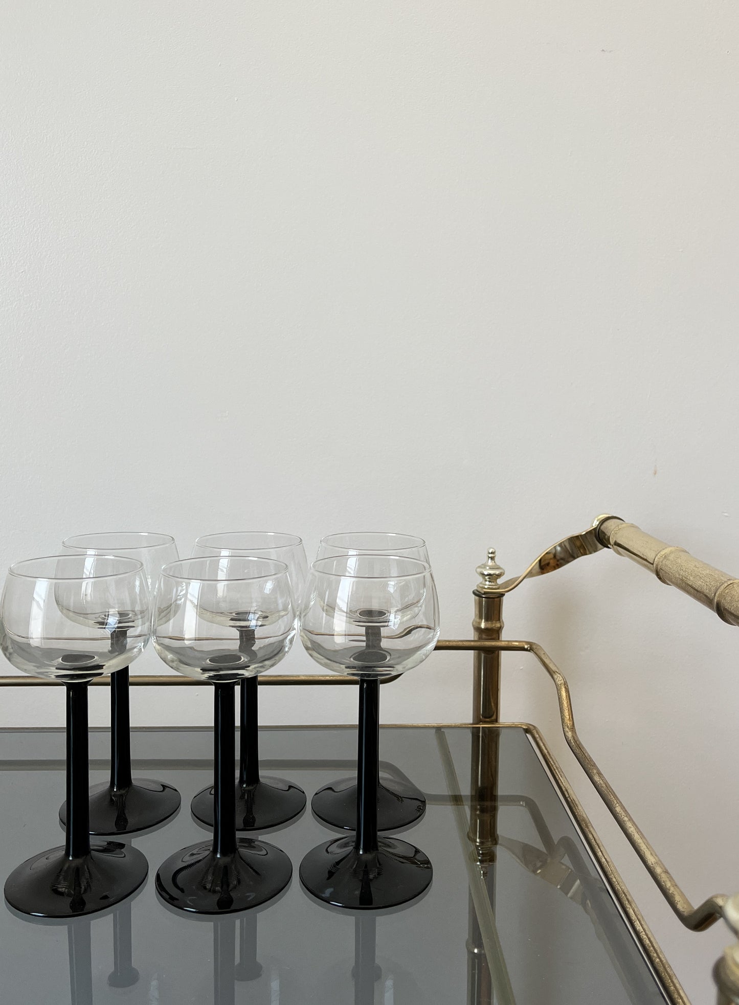 (6) Vintage Luminarc France Black Stemmed Apertif Glasses