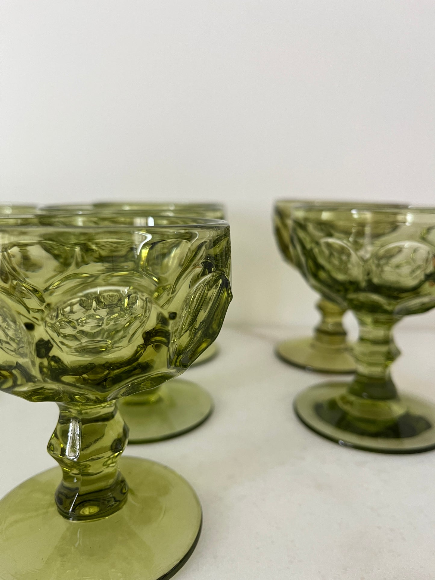 (9) Imperial Glass- Provincial Green Thumbprint Champagne/ Tall Sherbet Glasses