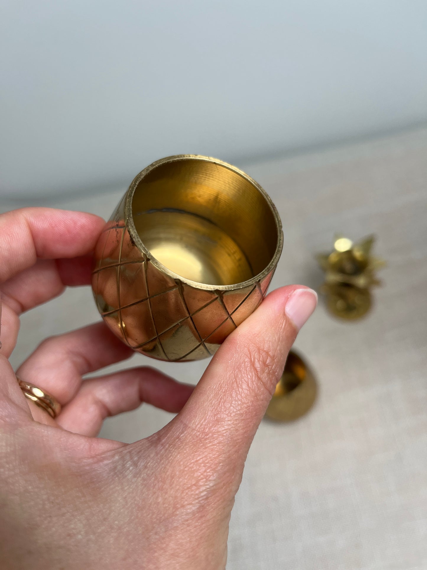 (2) Brass Pineapple Trinket Boxes/ Shot Glasses