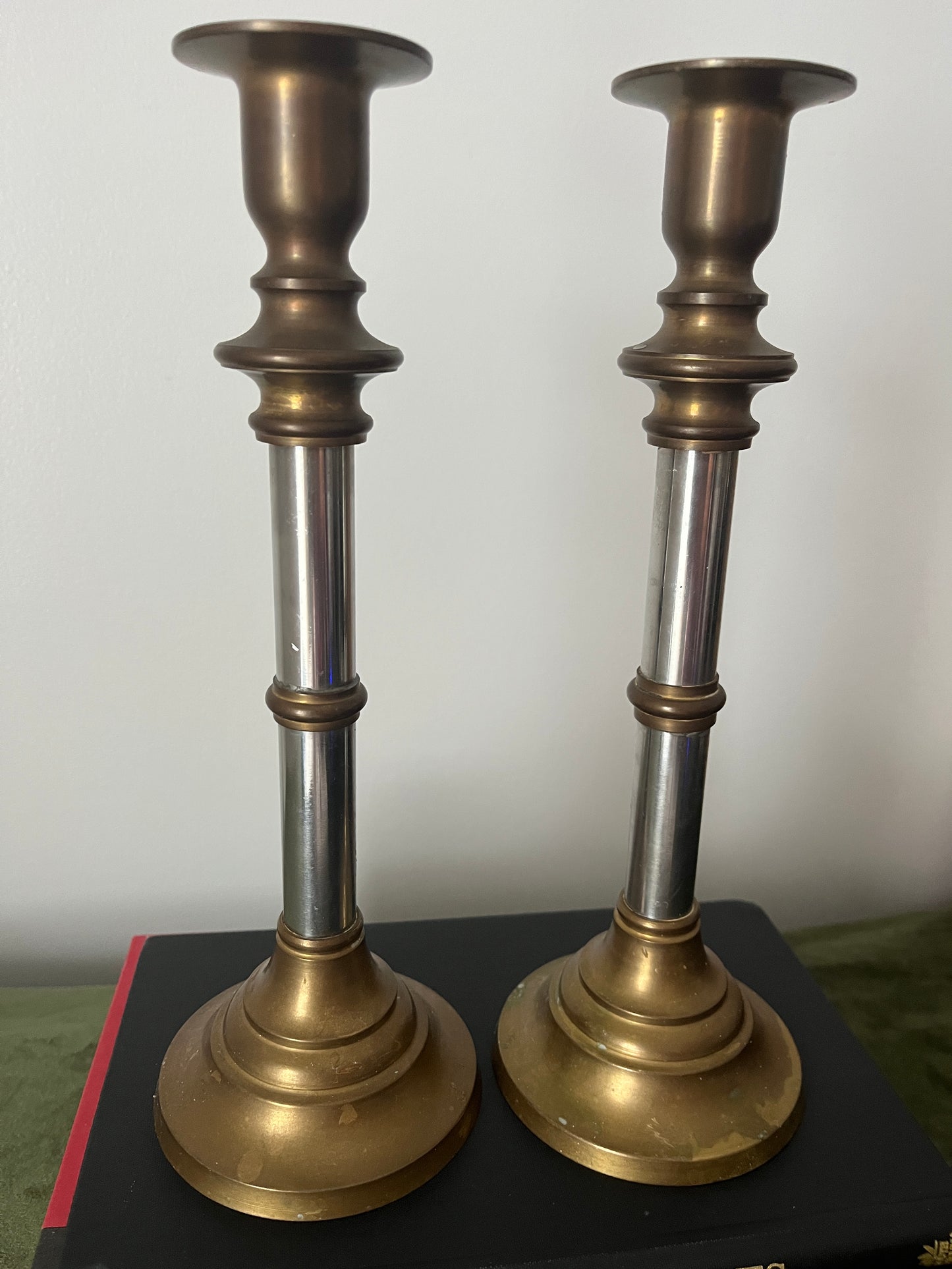 (2) Brass & Chrome Candlesticks