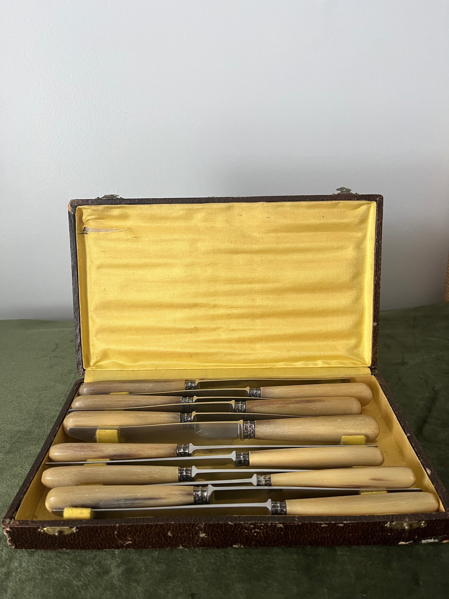 Vintage Stainless Steel French Knife Set With Horn Handles