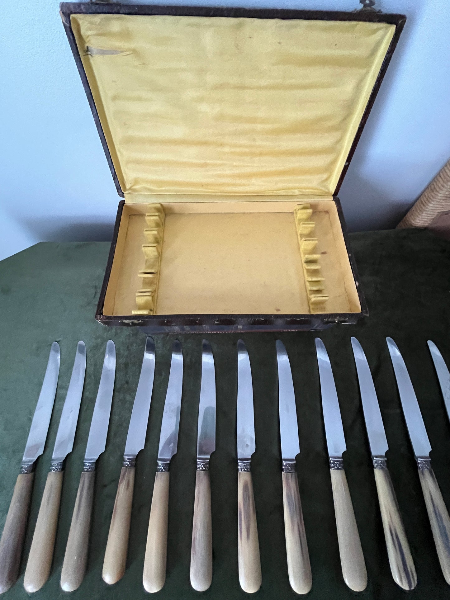 Vintage Stainless Steel French Knife Set With Horn Handles