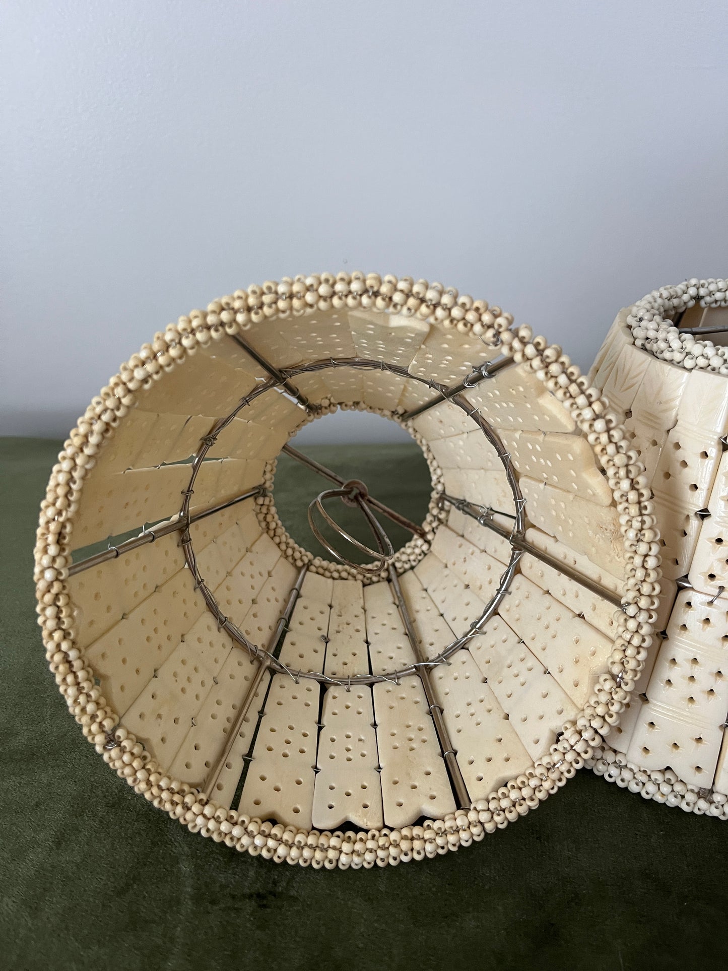 (2) Vintage Bovine Bone Tile Clip On Lampshades