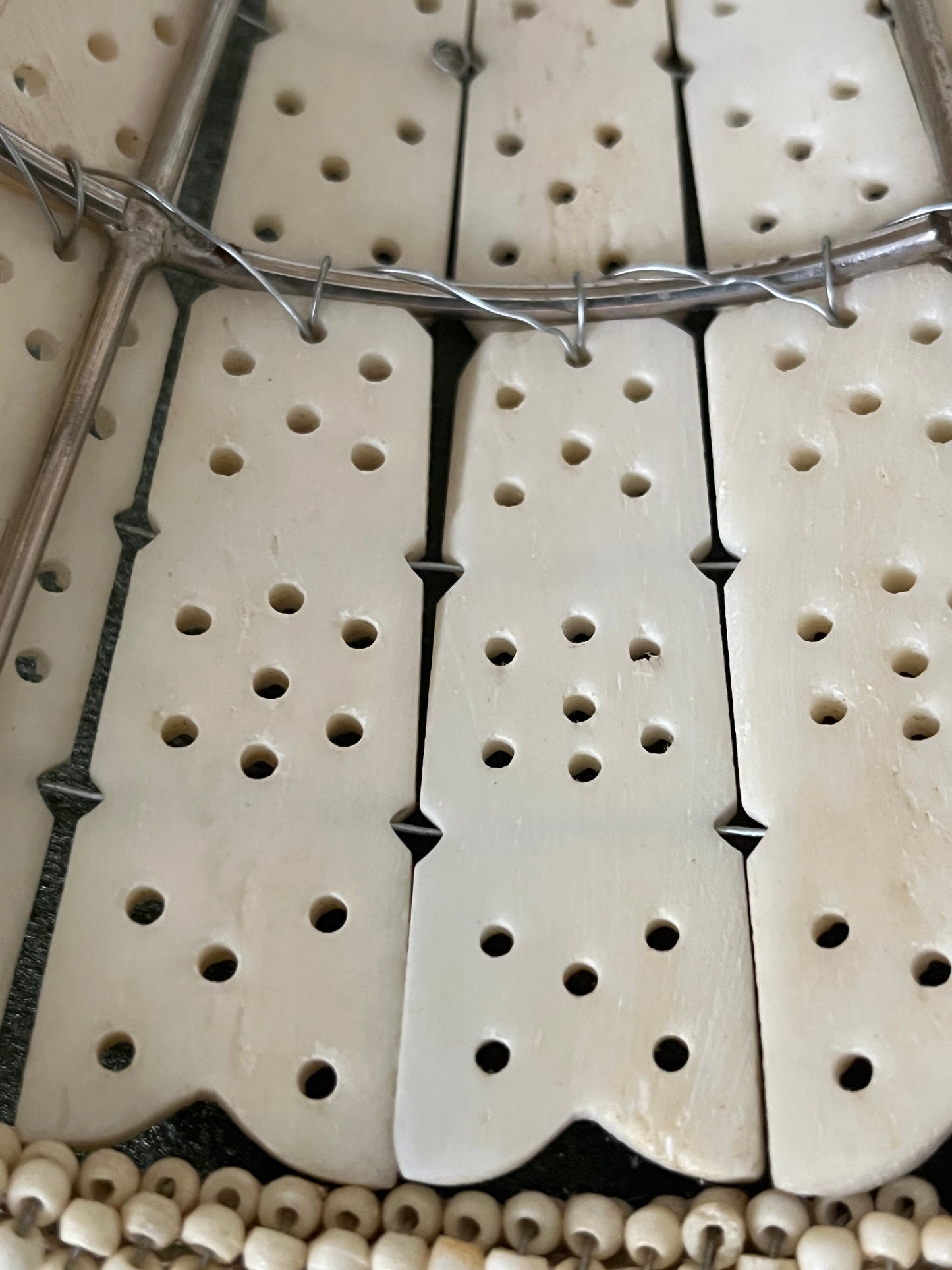 (2) Vintage Bovine Bone Tile Clip On Lampshades