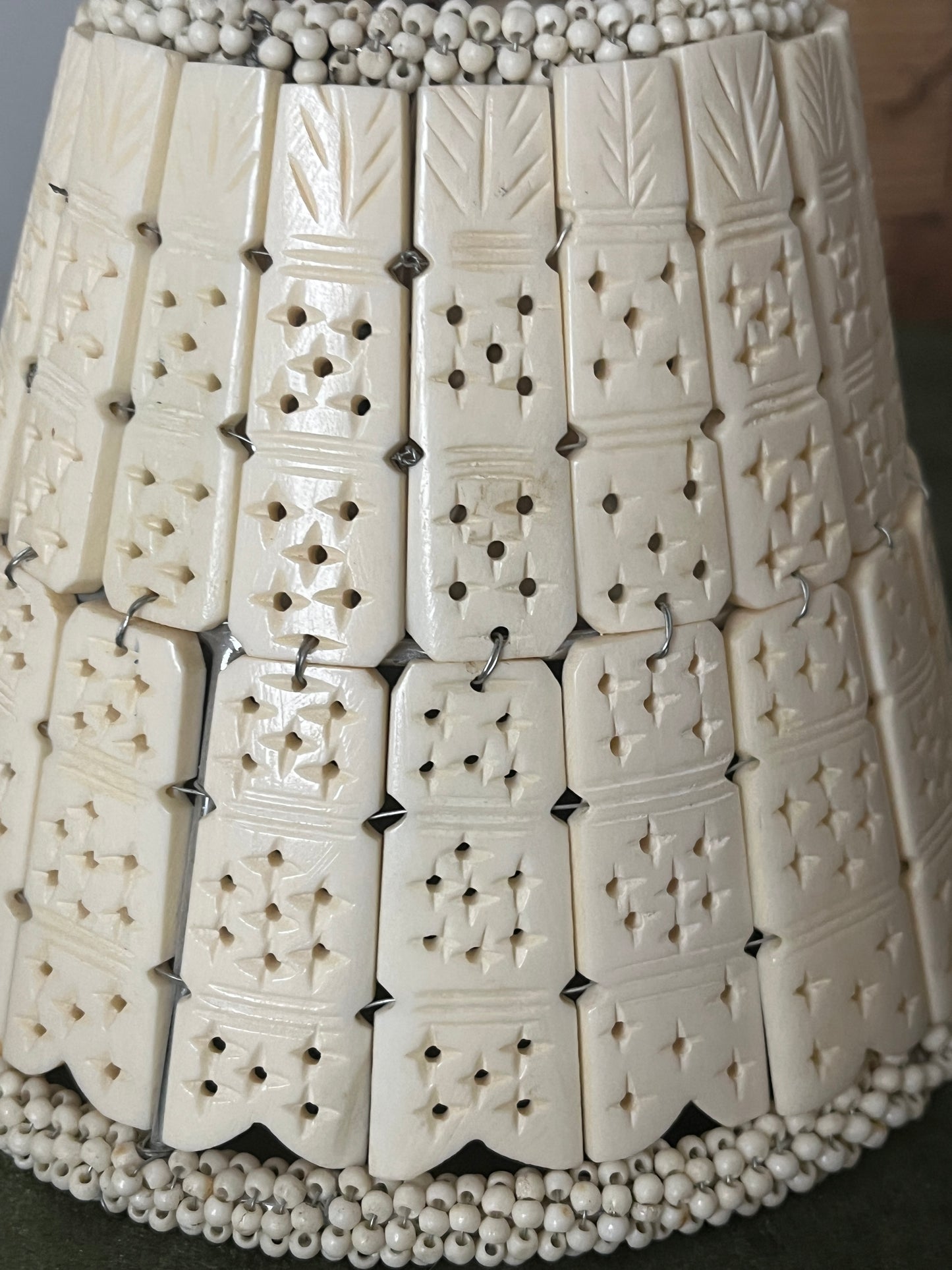 (2) Vintage Bovine Bone Tile Clip On Lampshades