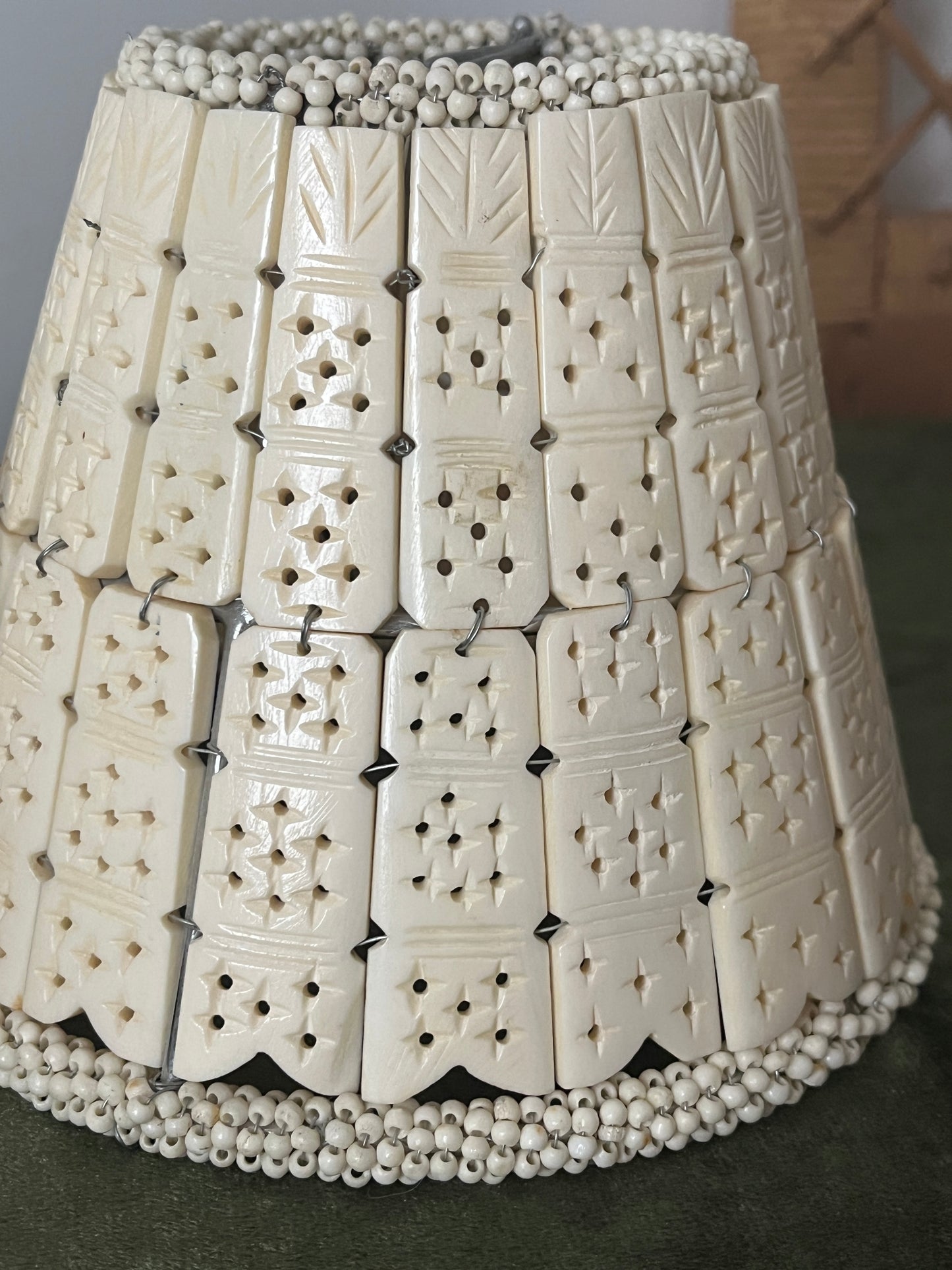 (2) Vintage Bovine Bone Tile Clip On Lampshades