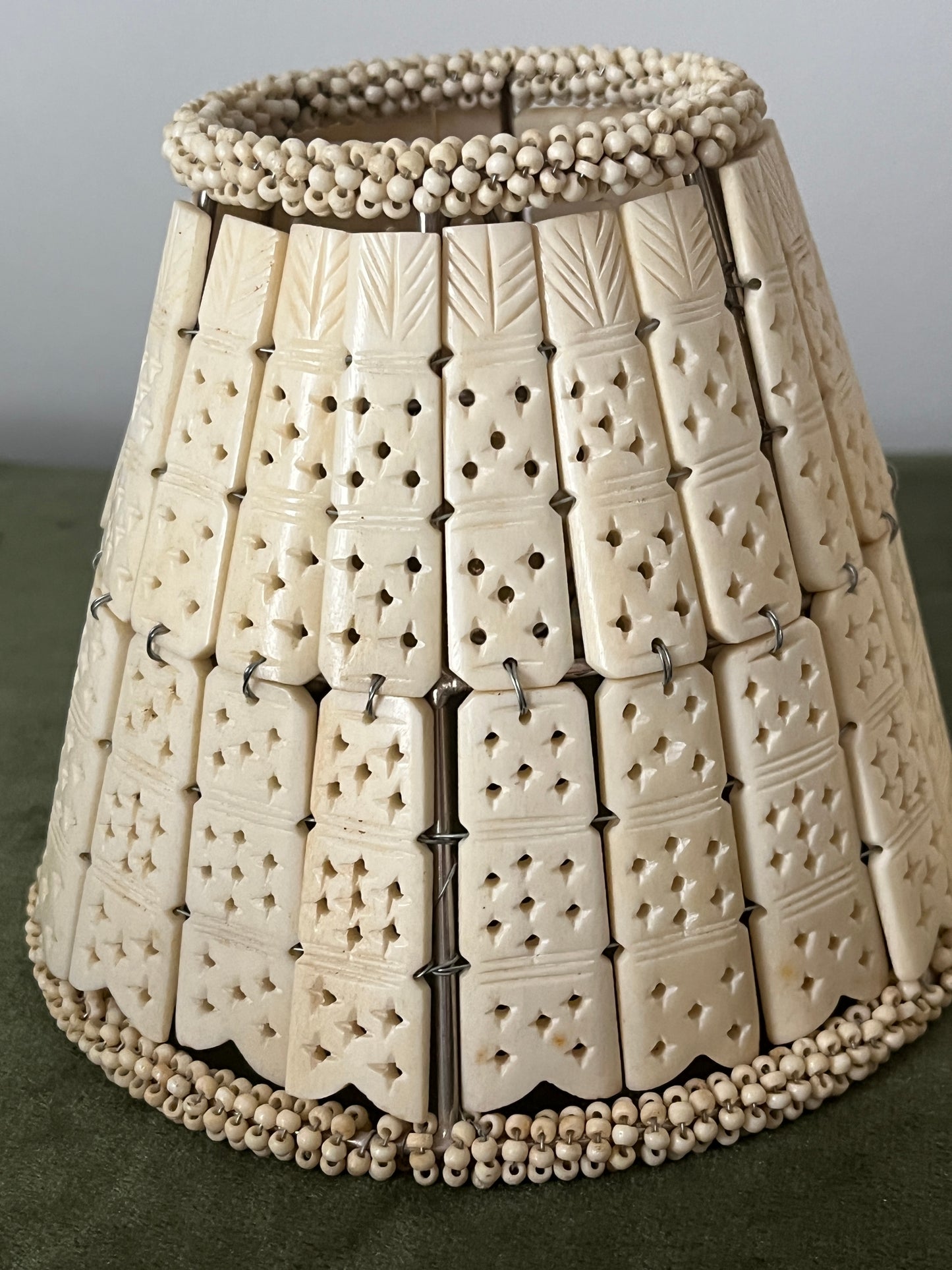 (2) Vintage Bovine Bone Tile Clip On Lampshades
