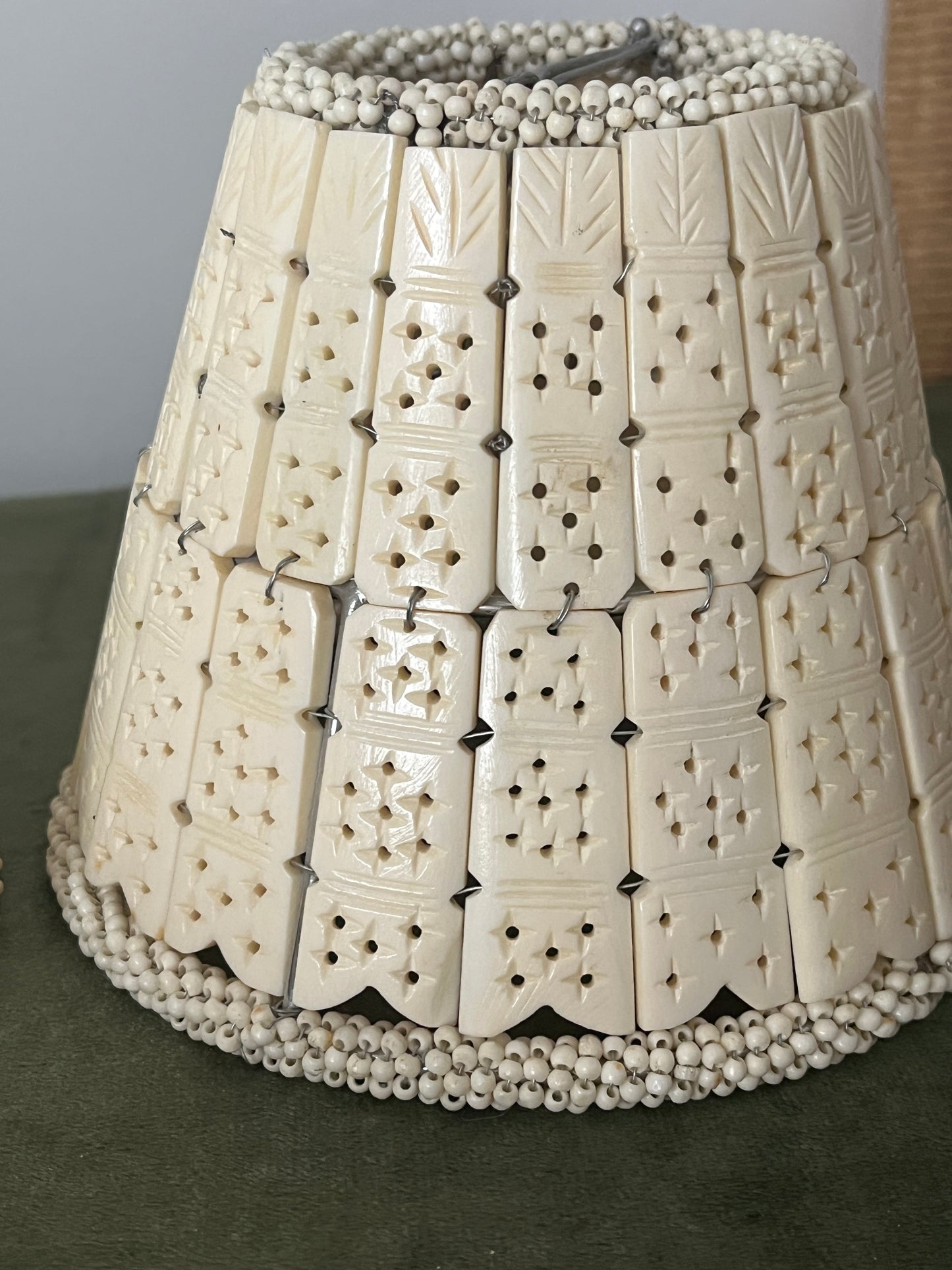 (2) Vintage Bovine Bone Tile Clip On Lampshades