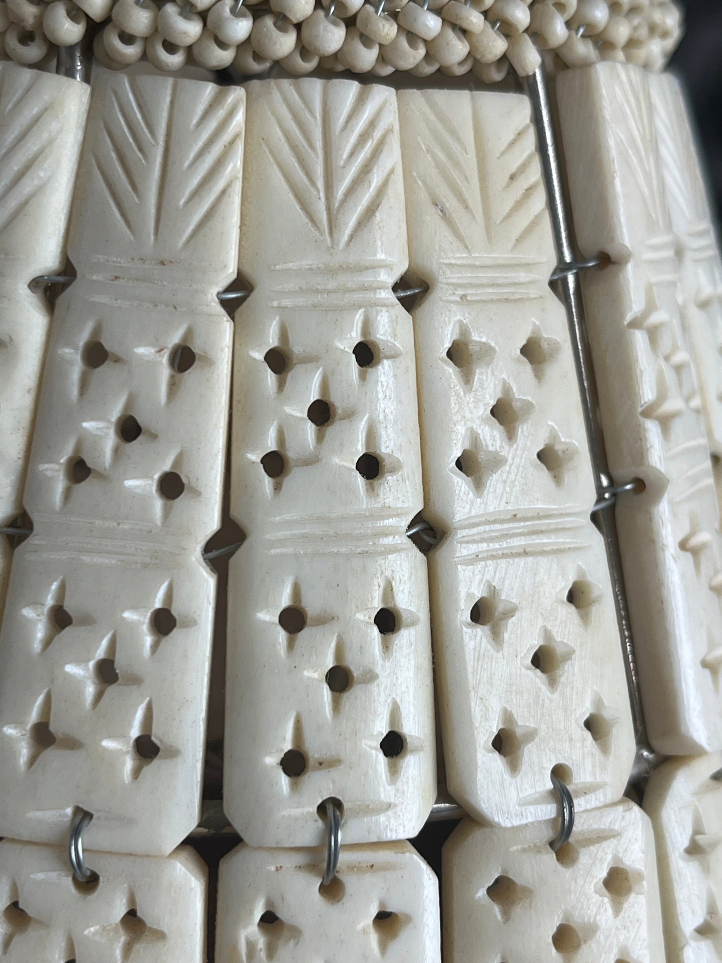 (2) Vintage Bovine Bone Tile Clip On Lampshades