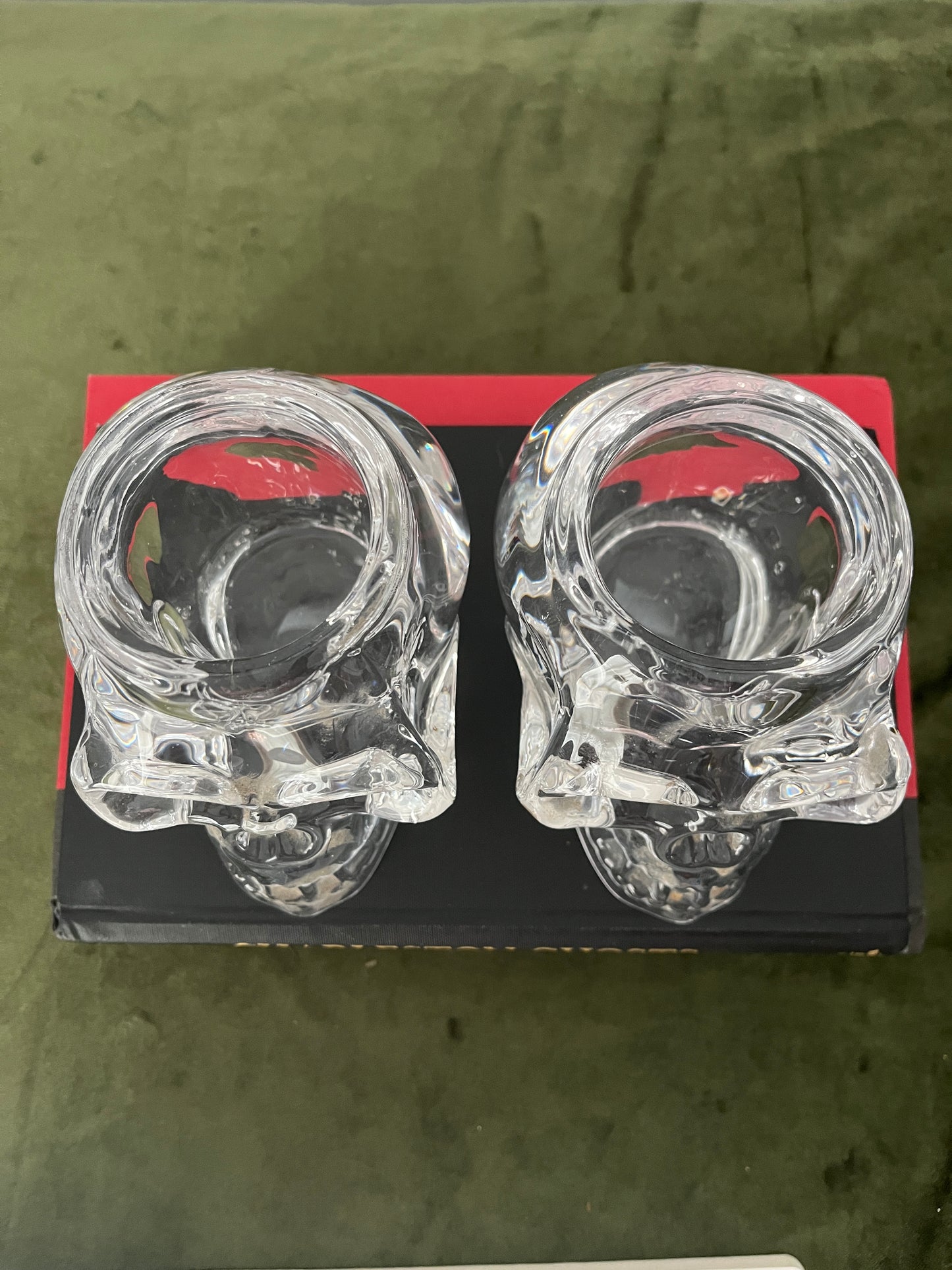 Pair Crystal Skeleton Head Candle Holders