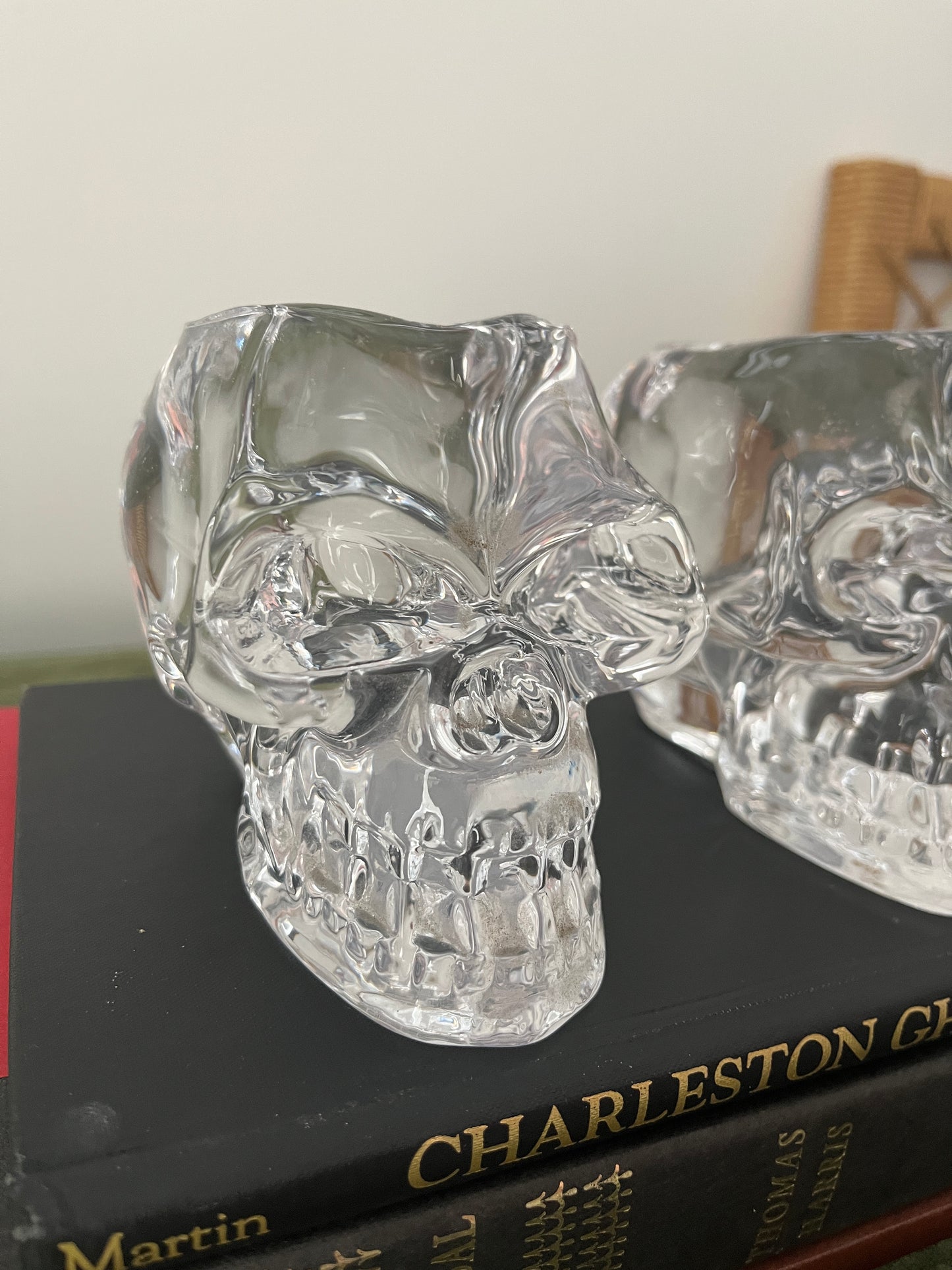 Pair Crystal Skeleton Head Candle Holders