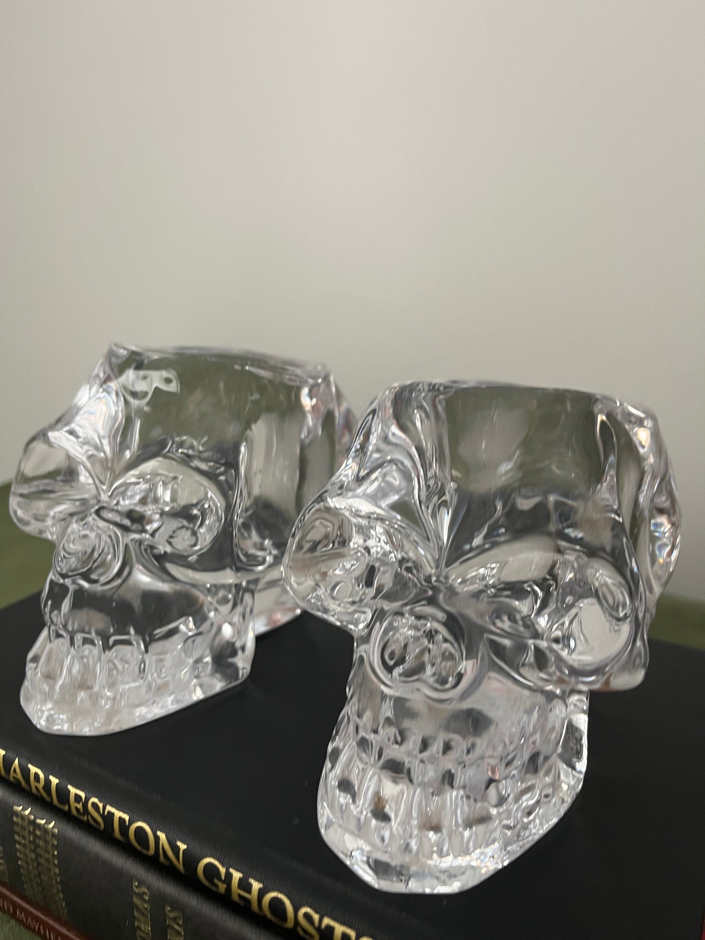 Pair Crystal Skeleton Head Candle Holders