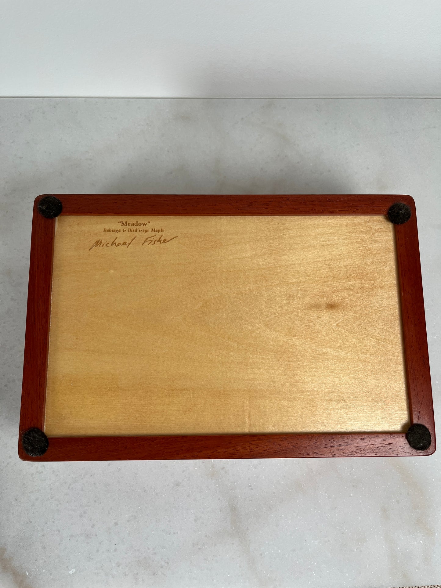 Handcrafted Bubinga & Birdseye Maple Jewelry Box | Sapphire Lined | Artisan Signed