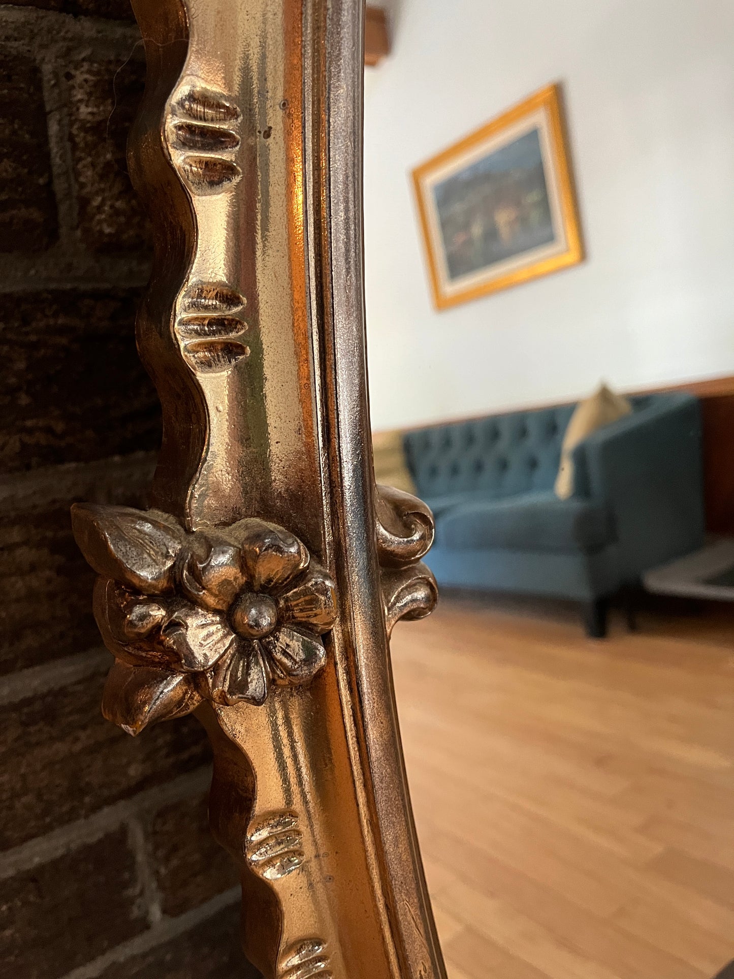 XL Gold Hollywood Regency Double Oval Mirror with Mercury Glass Center