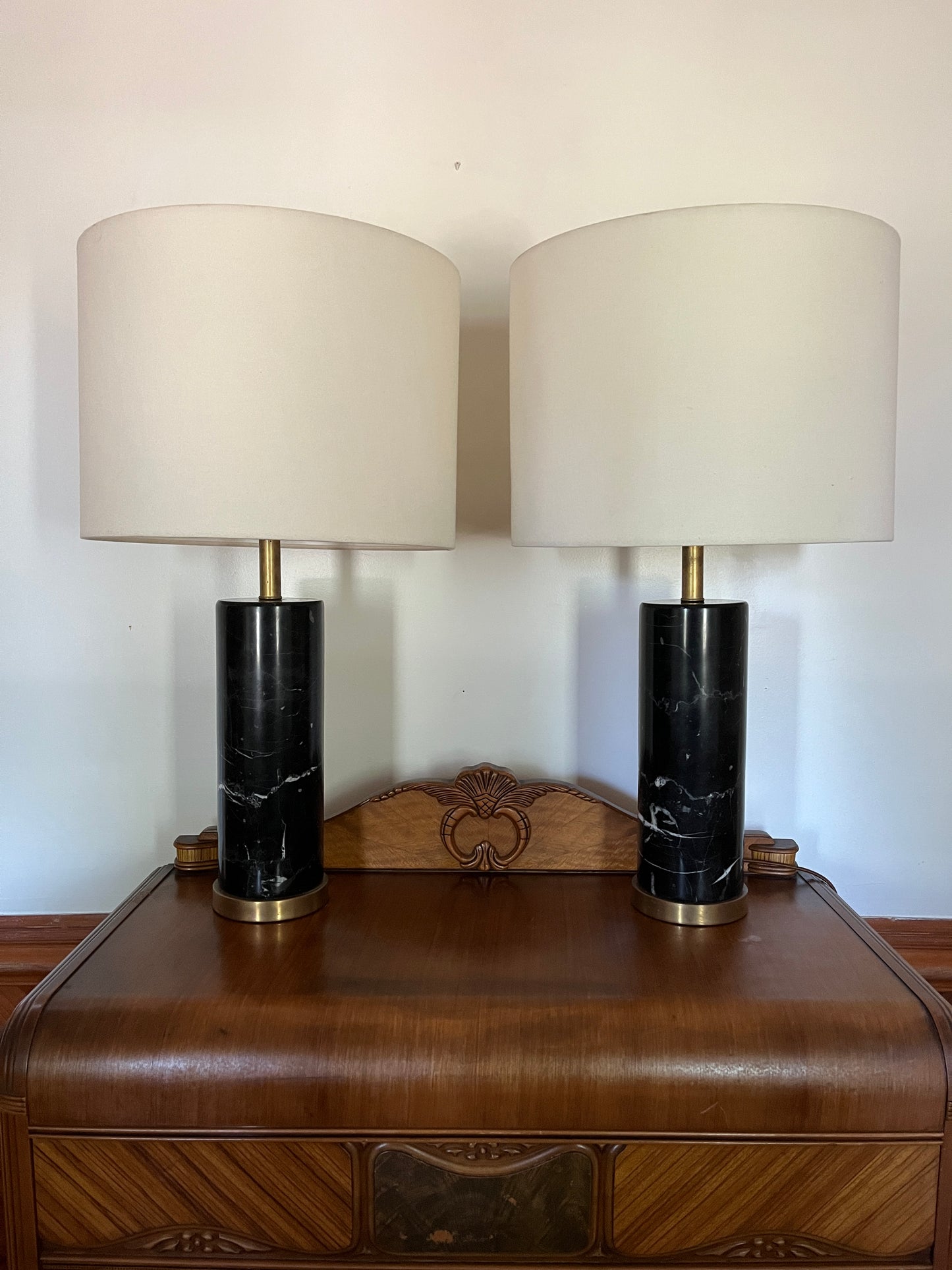 Marble and Antiqued Brass Visual Comfort Lamp