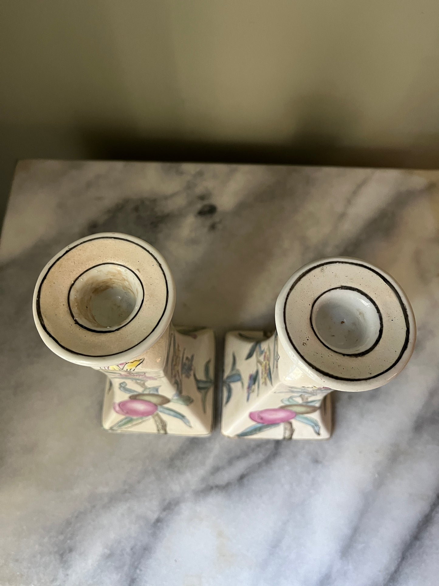 Vintage WBI Asian Porcelain Hand Painted Candlesticks
