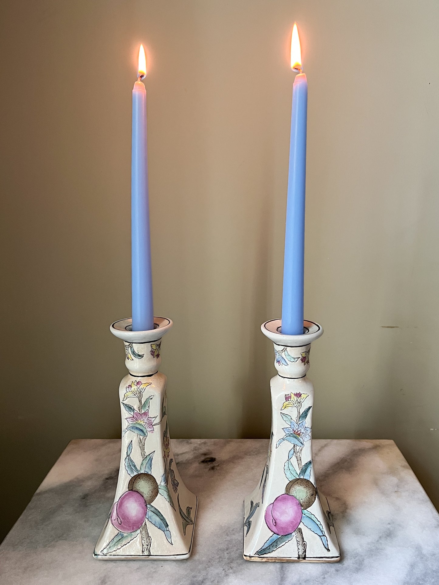 Vintage WBI Asian Porcelain Hand Painted Candlesticks