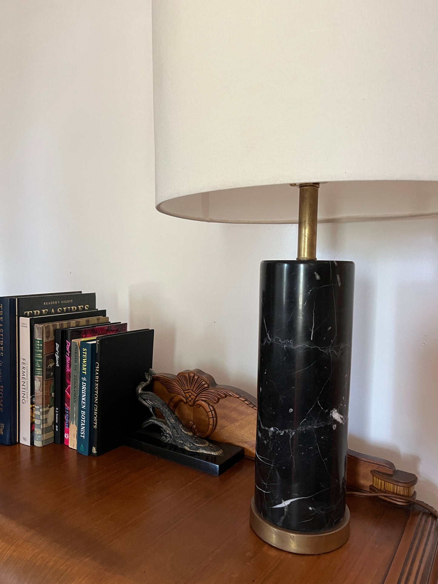 Marble and Antiqued Brass Visual Comfort Lamp