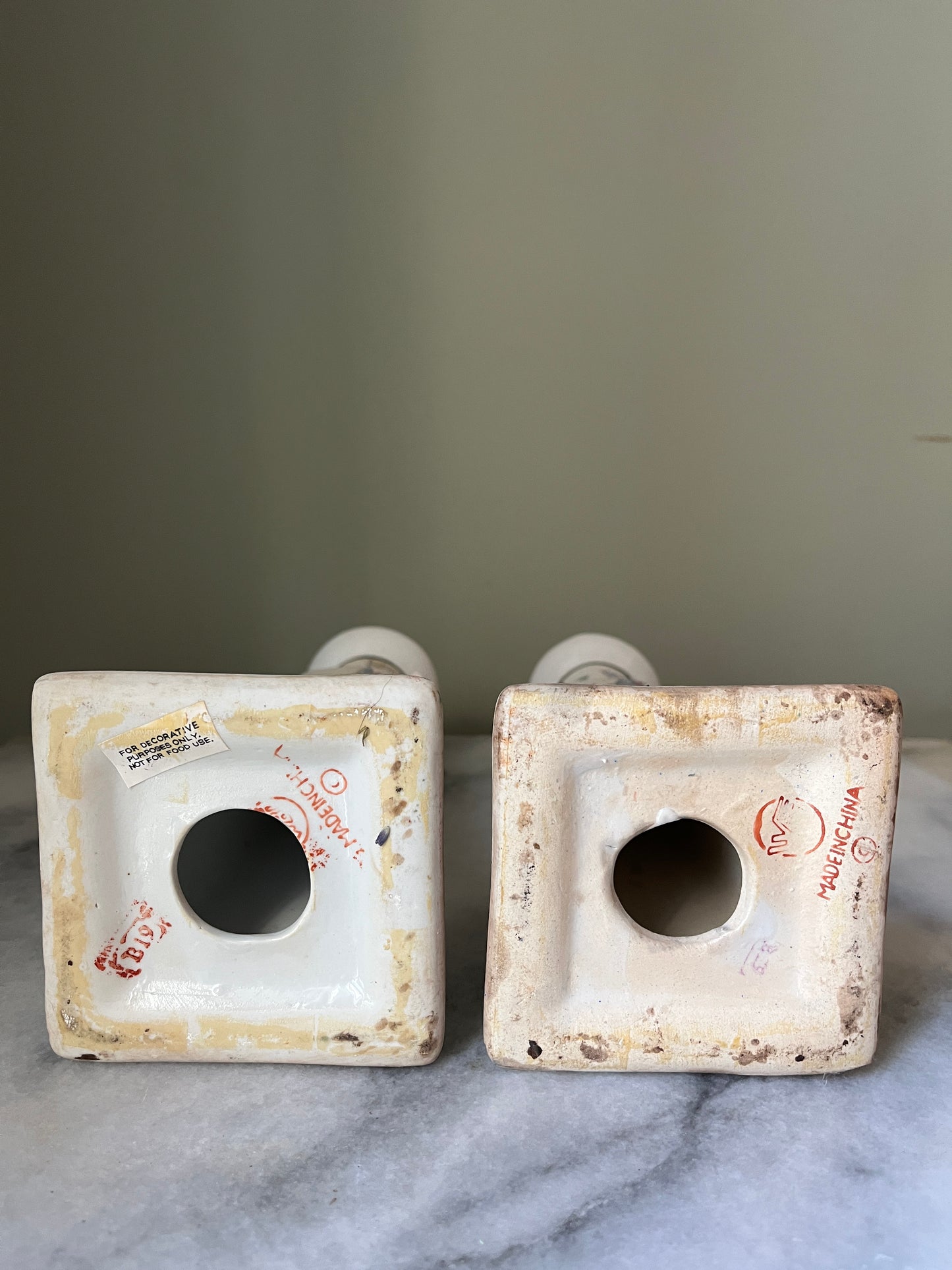 Vintage WBI Asian Porcelain Hand Painted Candlesticks