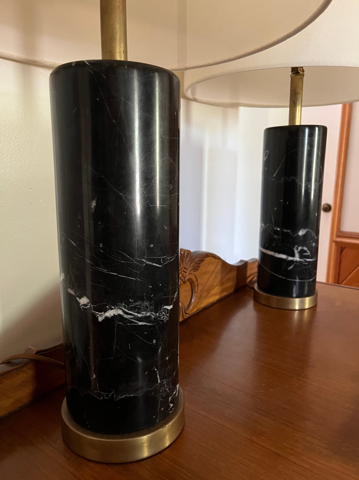 Marble and Antiqued Brass Visual Comfort Lamp