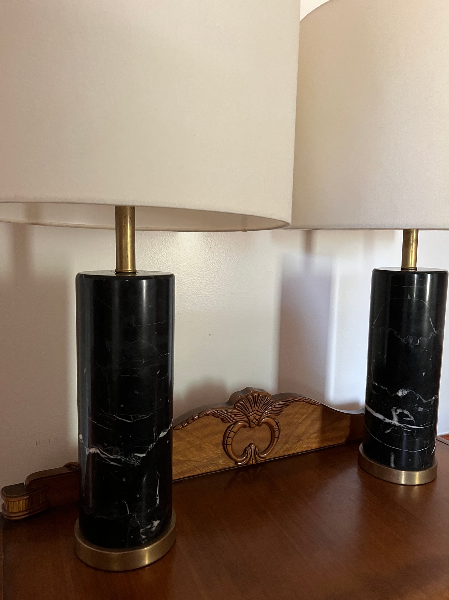 Marble and Antiqued Brass Visual Comfort Lamp