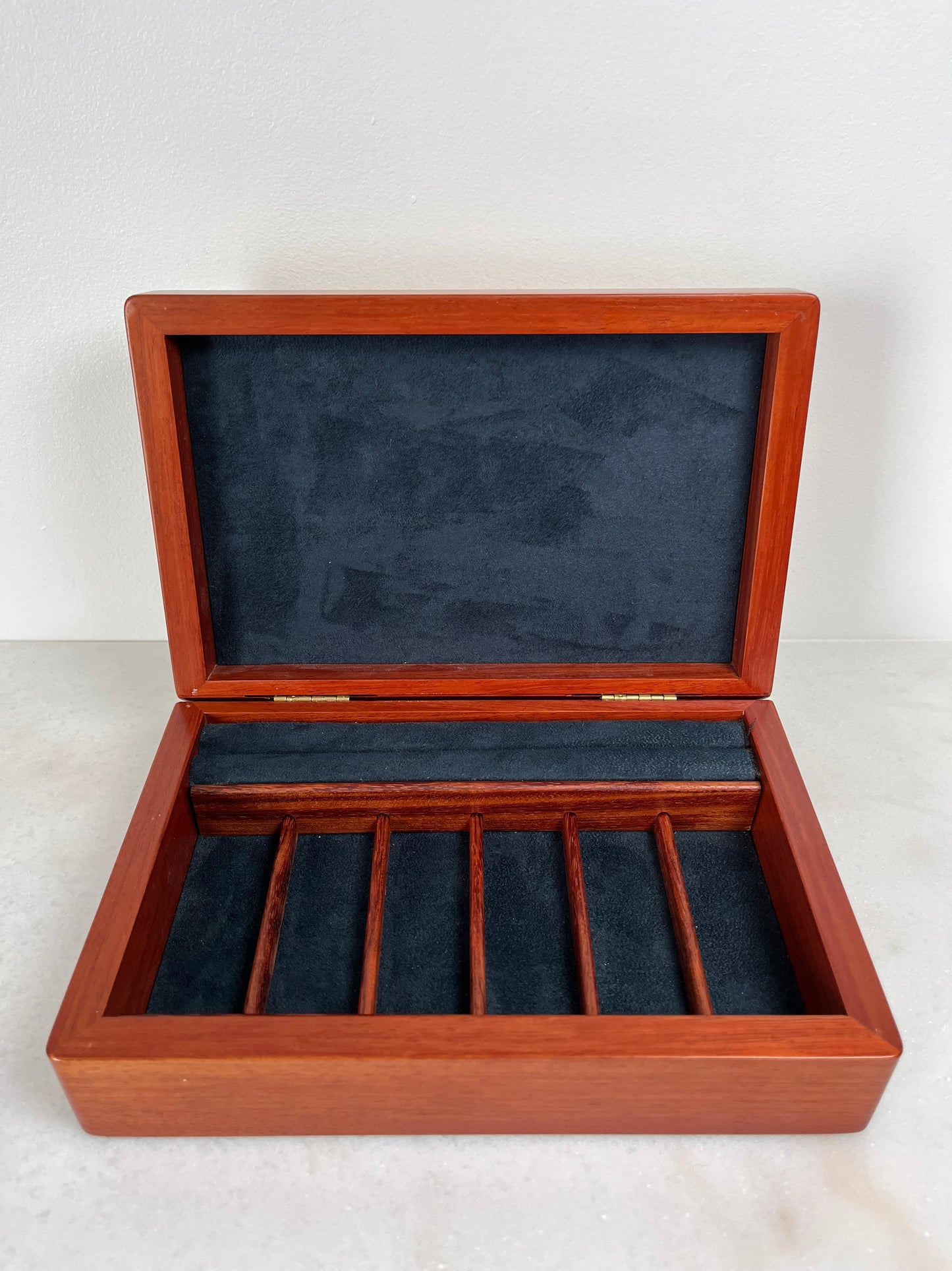 Handcrafted Bubinga & Birdseye Maple Jewelry Box | Sapphire Lined | Artisan Signed