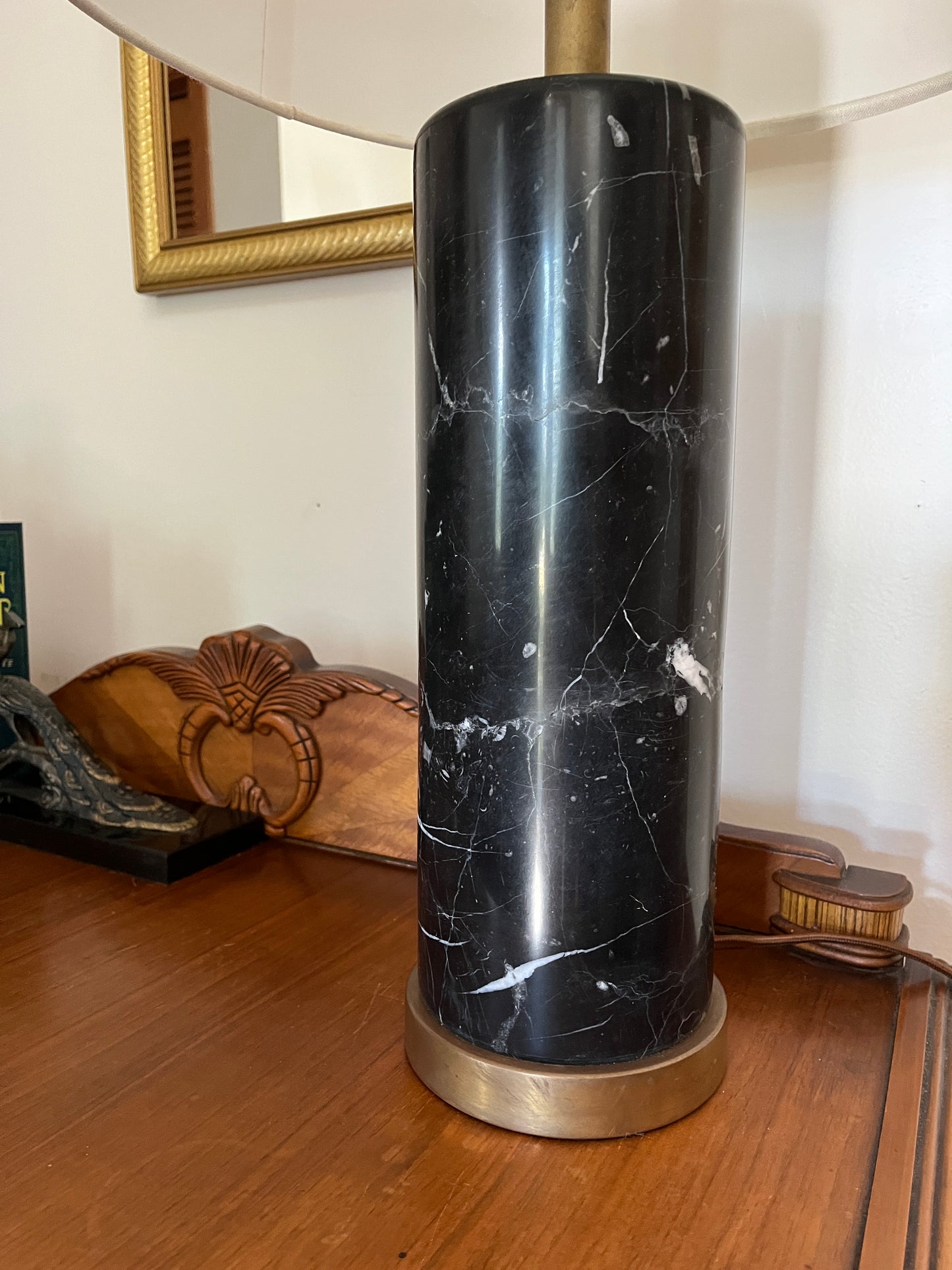 Marble and Antiqued Brass Visual Comfort Lamp