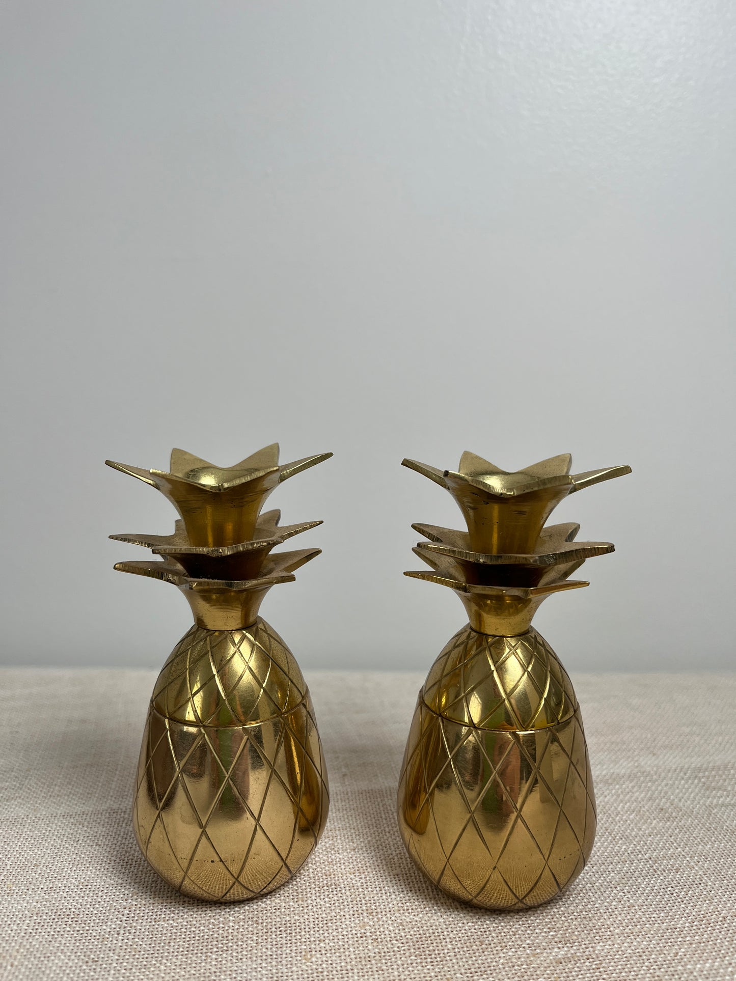 (2) Brass Pineapple Trinket Boxes/ Shot Glasses