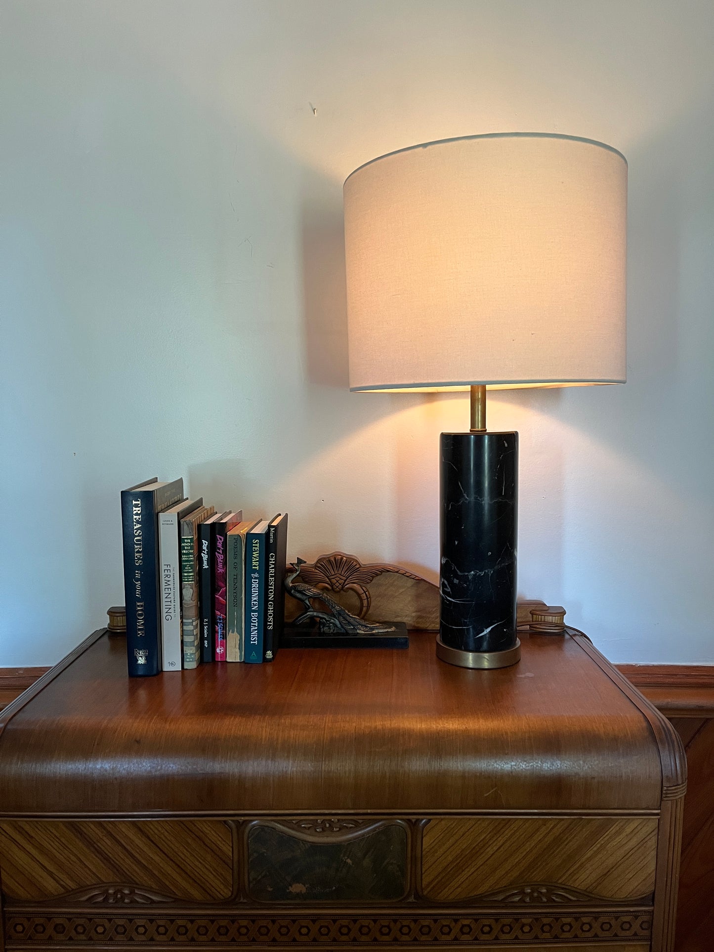 Marble and Antiqued Brass Visual Comfort Lamp