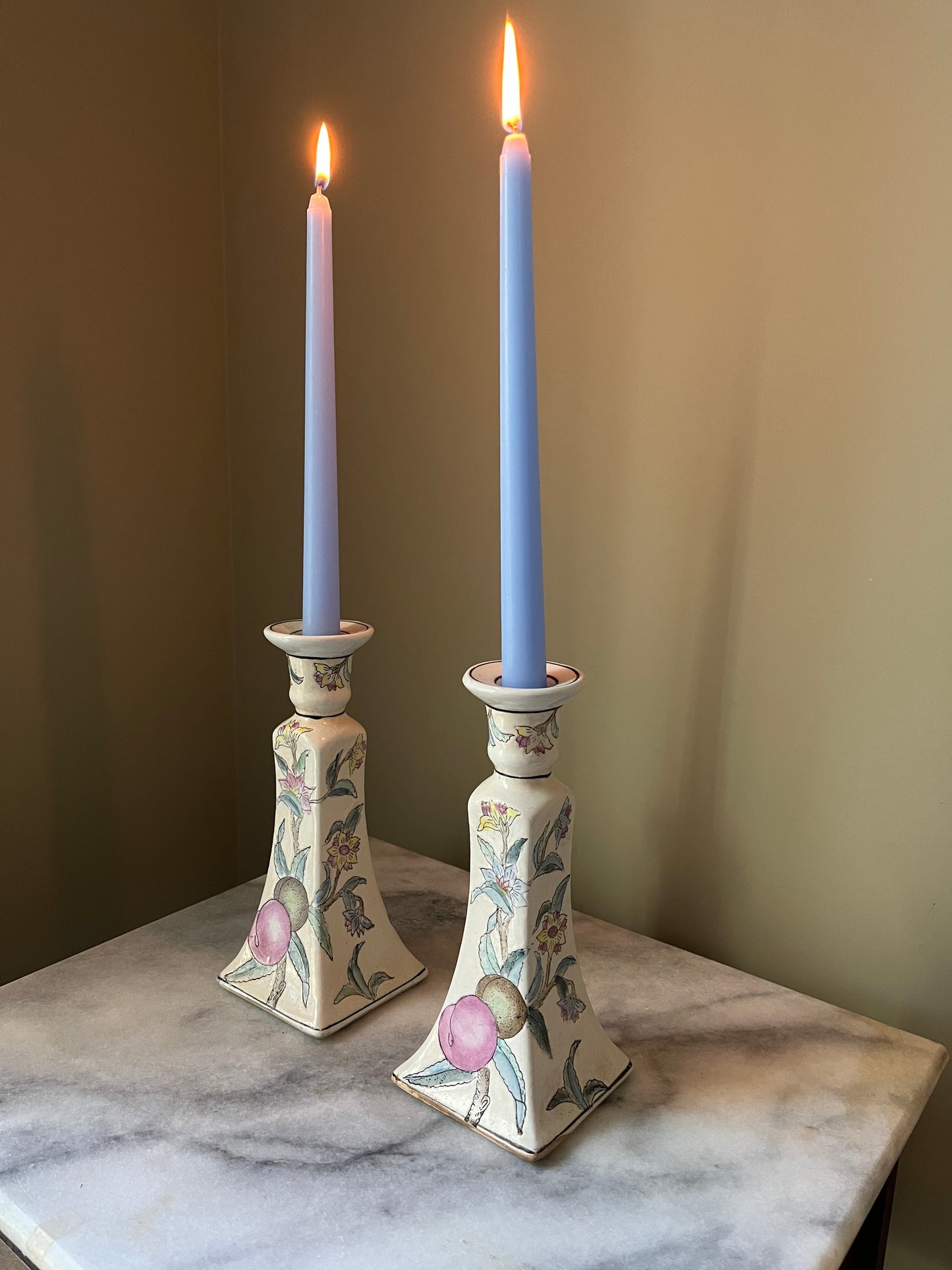 Vintage WBI Asian Porcelain Hand Painted Candlesticks