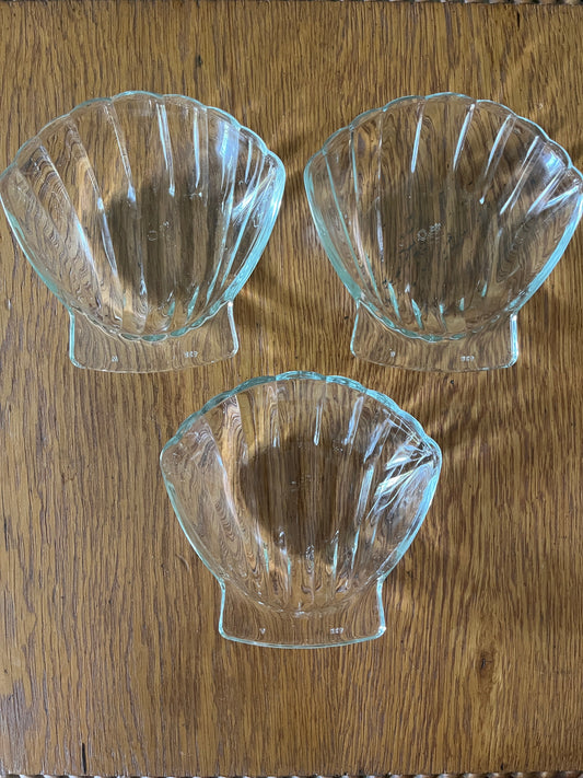 (3) Vintage Glass Sovirel France Clam Appetizer/Trinket Dishes