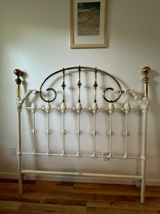Elliot’s Design White Enamel and Brass Full Size Headboard