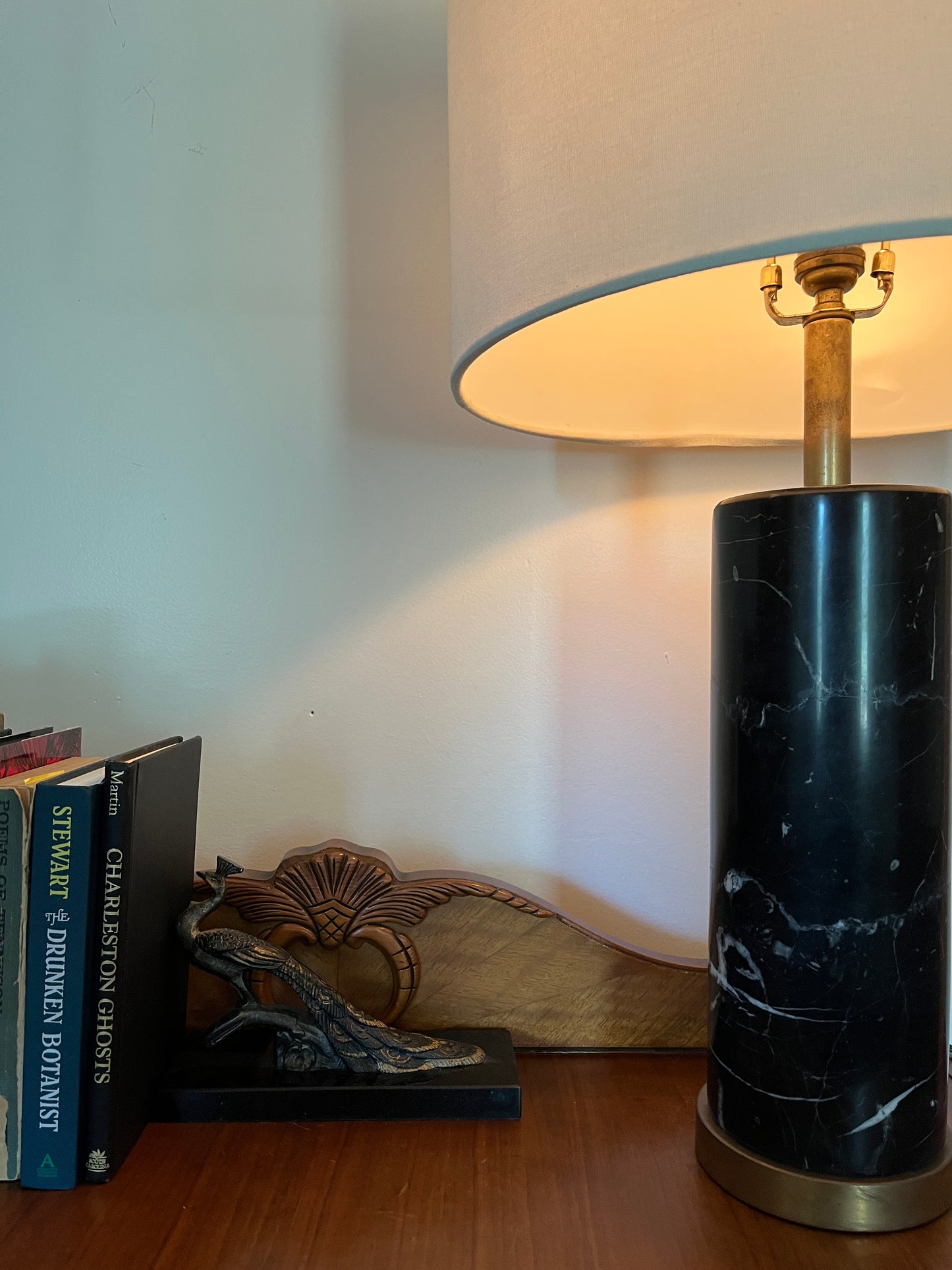 Marble and Antiqued Brass Visual Comfort Lamp