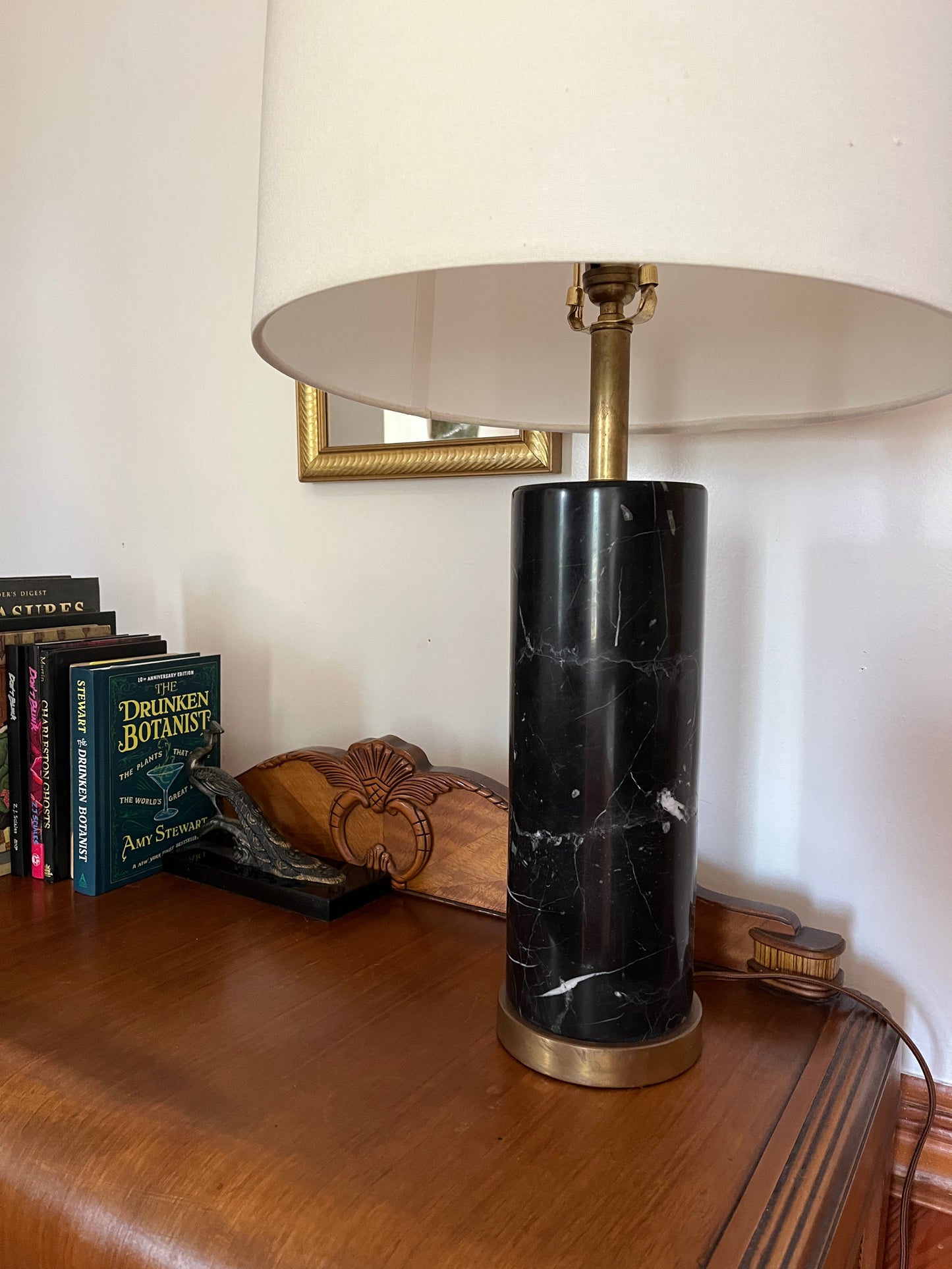 Marble and Antiqued Brass Visual Comfort Lamp