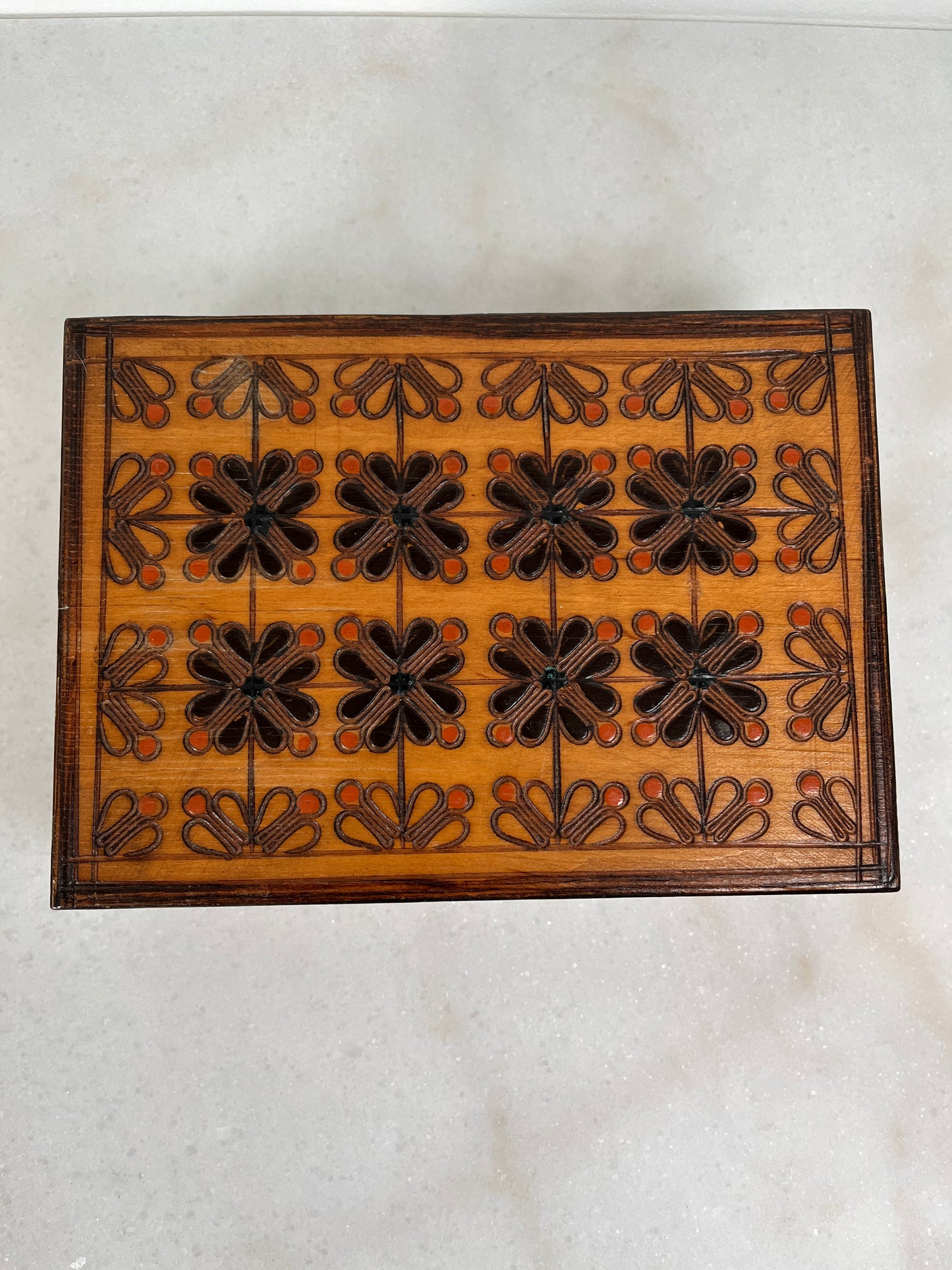 Vintage Wooden Floral Pyrography Box