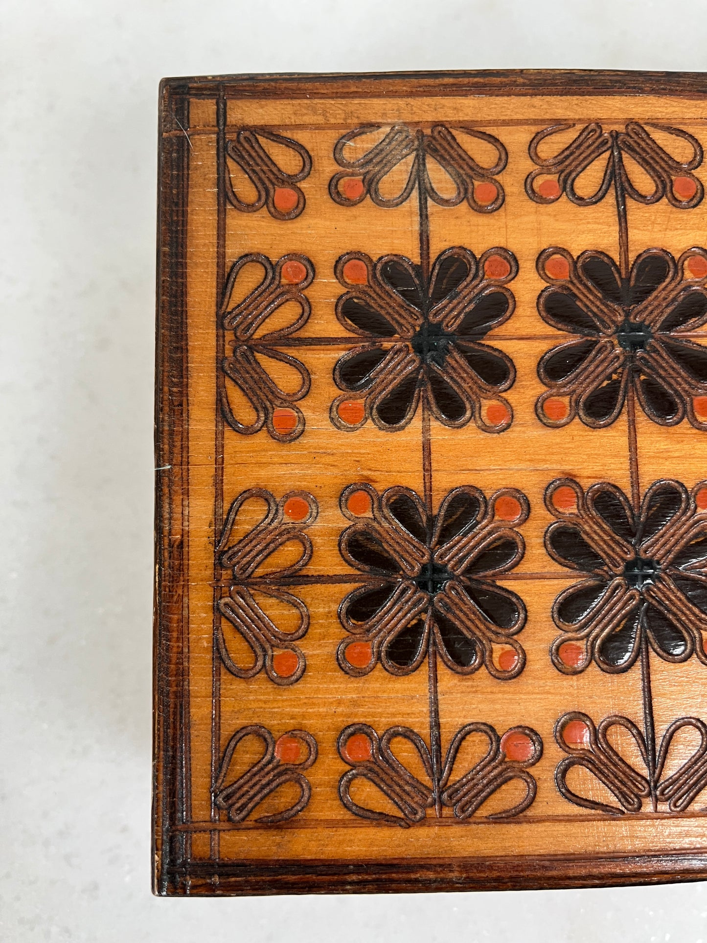 Vintage Wooden Floral Pyrography Box