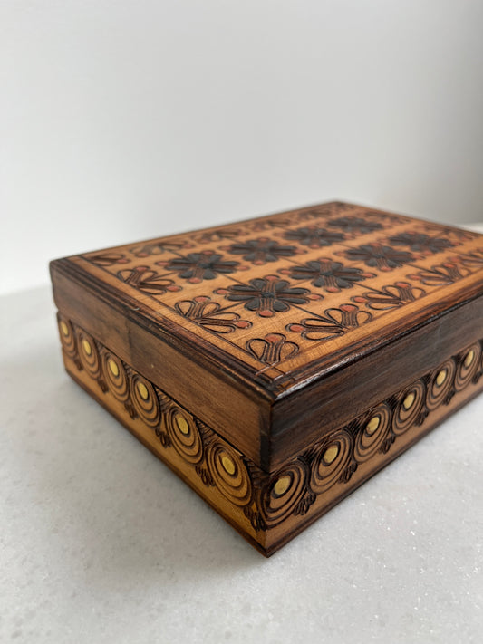 Vintage Wooden Floral Pyrography Box