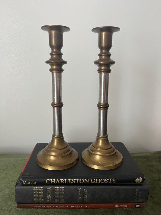 (2) Brass & Chrome Candlesticks