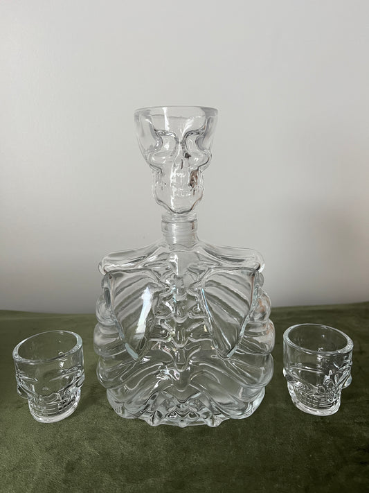 Skull Glass Decanter with 2 Shot Glasses