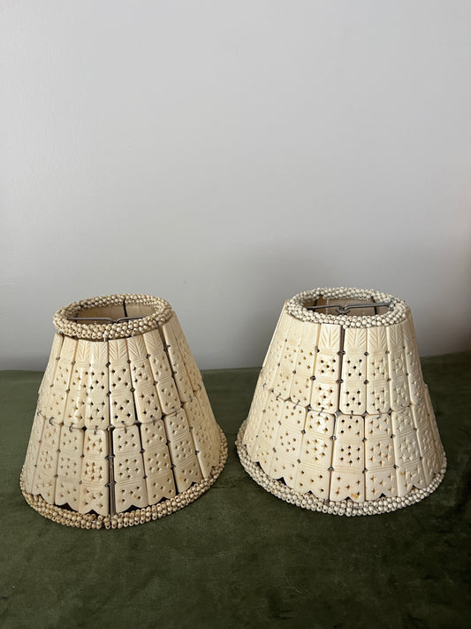 (2) Vintage Bovine Bone Tile Clip On Lampshades